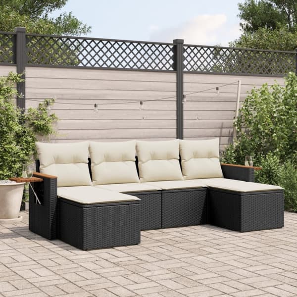 vidaXL sofasæt til haven 6 dele med hynder polyrattan sort