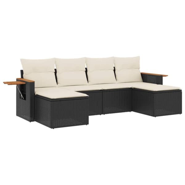 vidaXL sofasæt til haven 6 dele med hynder polyrattan sort