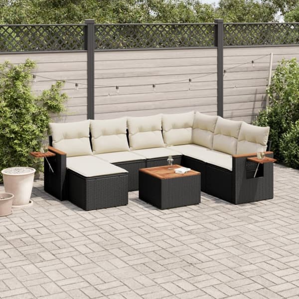 vidaXL sofasæt til haven 8 dele med hynder polyrattan sort