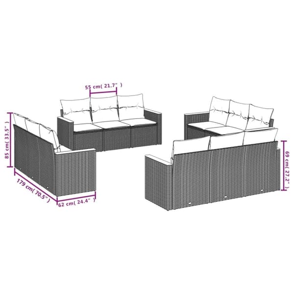 vidaXL sofasæt til haven 12 dele med hynder polyrattan sort