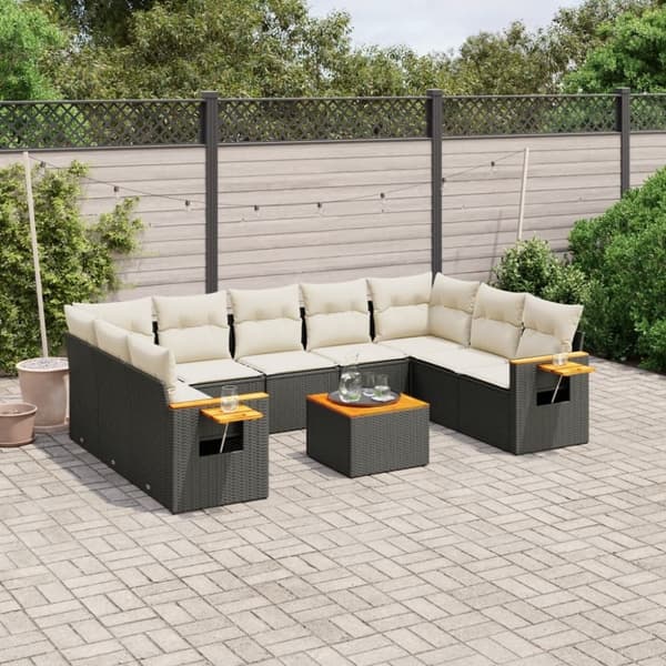 vidaXL sofasæt til haven 10 dele med hynder polyrattan sort