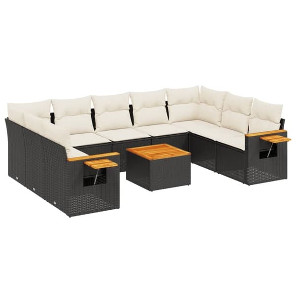 vidaXL sofasæt til haven 10 dele med hynder polyrattan sort