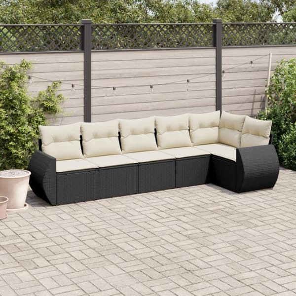 vidaXL sofasæt til haven 6 dele med hynder polyrattan sort