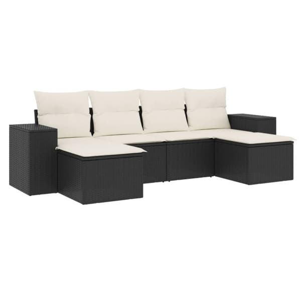 vidaXL sofasæt til haven 6 dele med hynder polyrattan sort