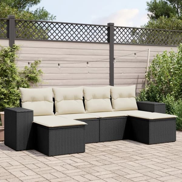 vidaXL sofasæt til haven 6 dele med hynder polyrattan sort