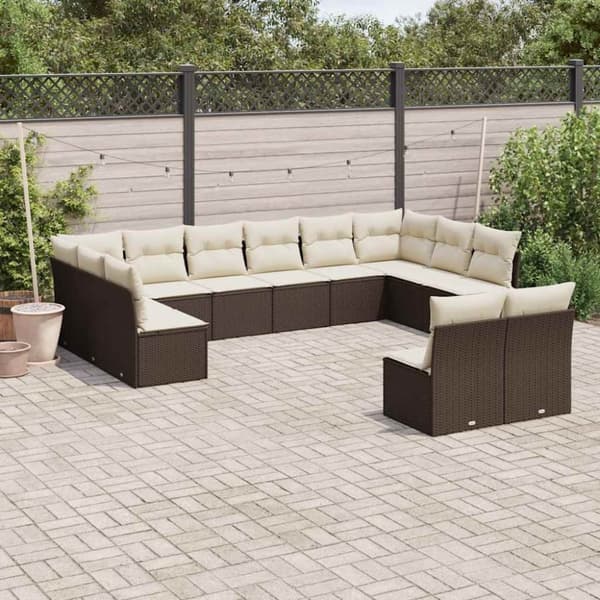 vidaXL sofasæt til haven 12 dele med hynder polyrattan brun