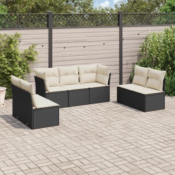 vidaXL sofasæt til haven 7 dele med hynder polyrattan sort