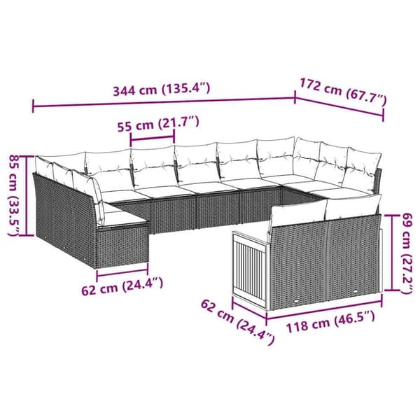 vidaXL Loungegrupp med dynor 12 delar svart konstrotting