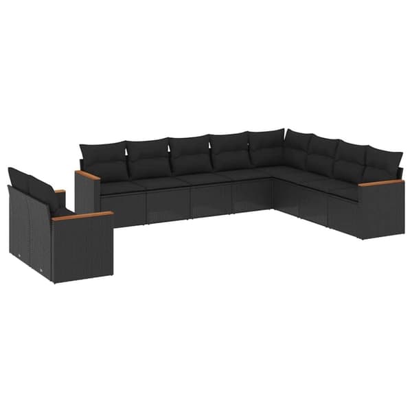 vidaXL sofasæt til haven 10 dele med hynder polyrattan sort