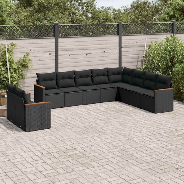 vidaXL sofasæt til haven 10 dele med hynder polyrattan sort