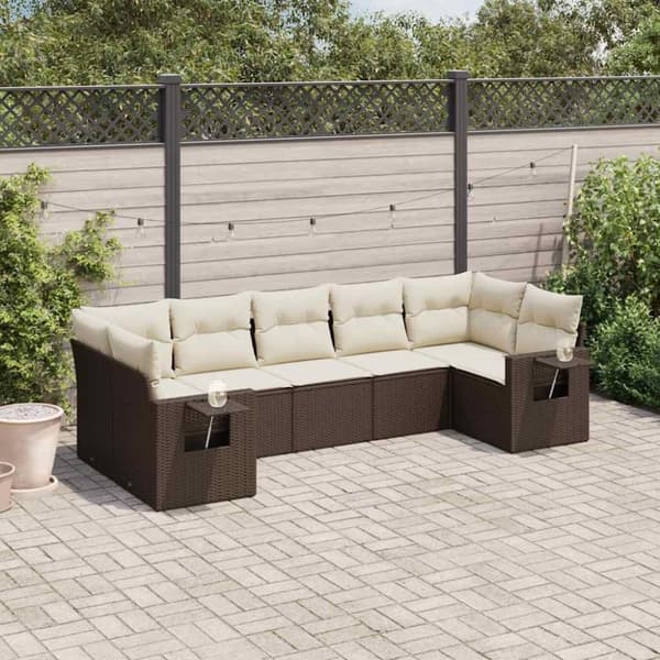 vidaXL sofasæt til haven 7 dele med hynder polyrattan brun