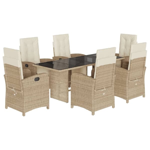 vidaXL Hagespisegruppe med puter 7 deler polyrotting beige