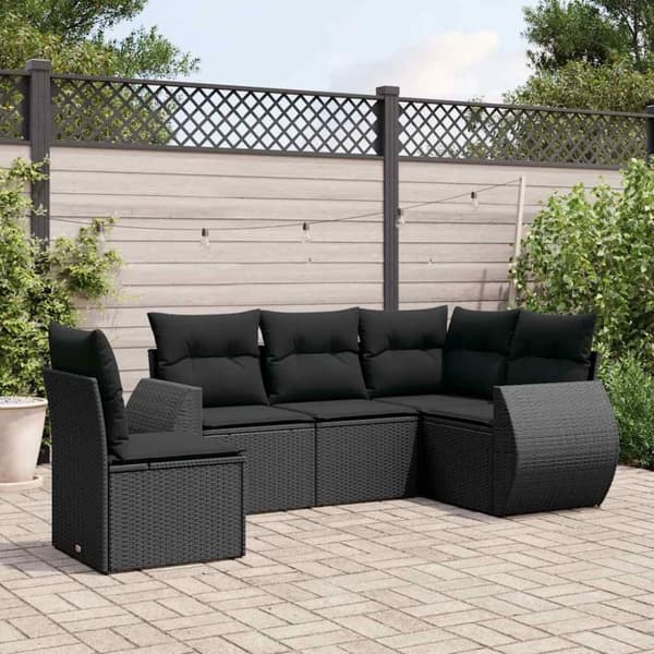vidaXL sofasæt til haven 5 dele med hynder polyrattan sort