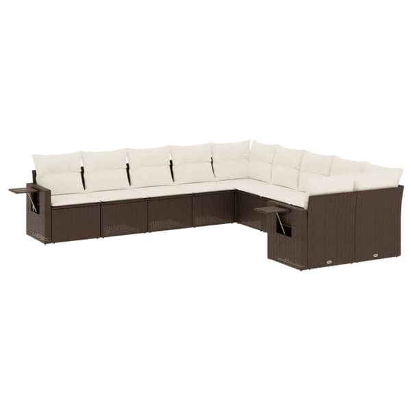 vidaXL sofasæt til haven 10 dele med hynder polyrattan brun