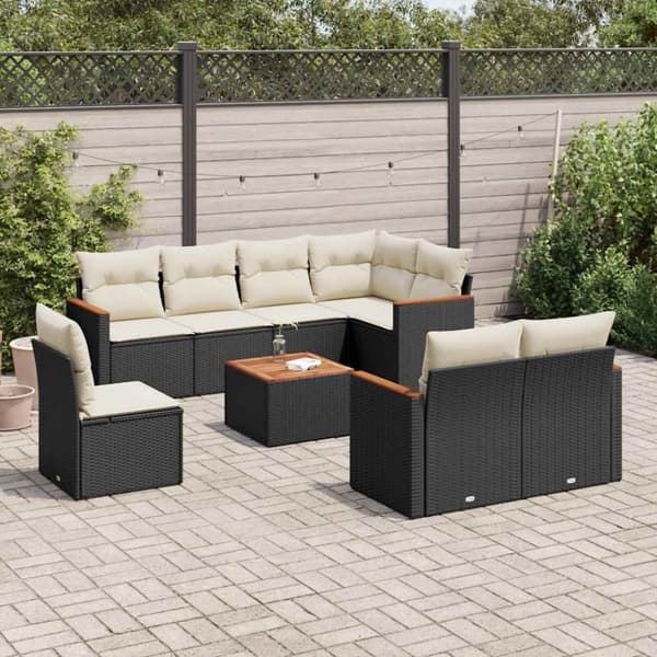 vidaXL sofasæt til haven 9 dele med hynder polyrattan sort