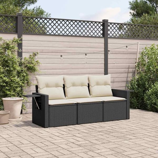 vidaXL sofasæt til haven 3 dele med hynder polyrattan sort