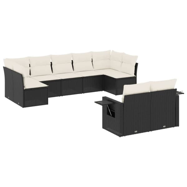 vidaXL sofasæt til haven 9 dele med hynder polyrattan sort
