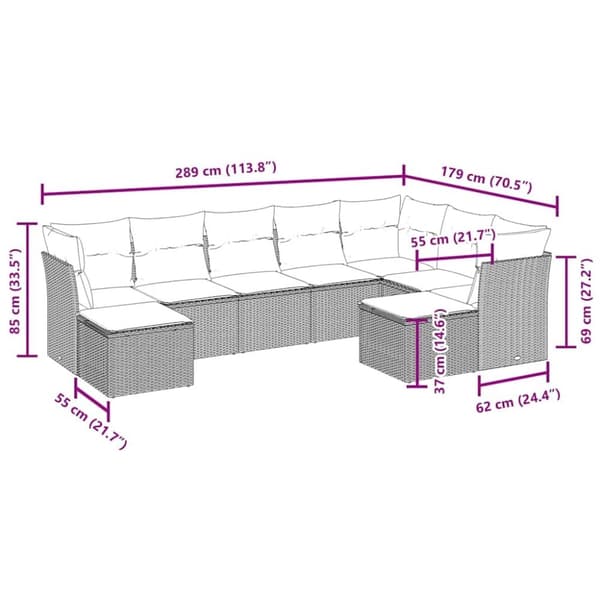 vidaXL sofasæt til haven 9 dele med hynder polyrattan sort