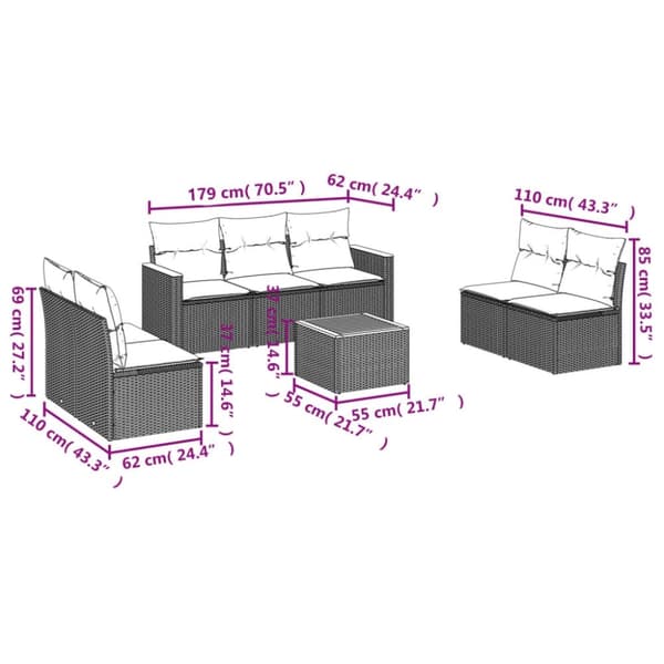 vidaXL sofasæt til haven 8 dele med hynder polyrattan sort