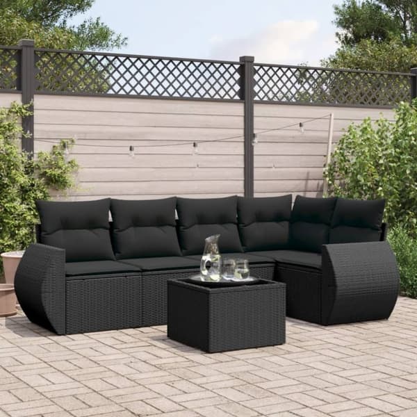 vidaXL sofasæt til haven 6 dele med hynder polyrattan sort