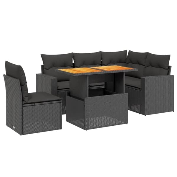 vidaXL Loungegrupp med dynor 6 delar svart konstrotting