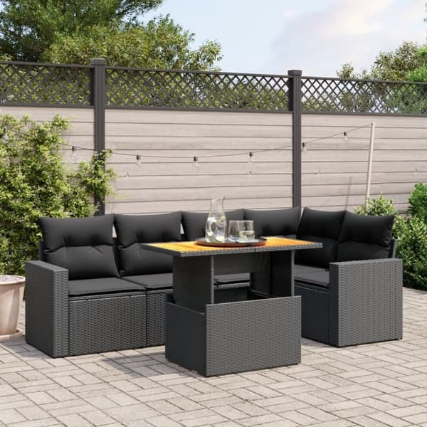 vidaXL sofasæt til haven 6 dele med hynder polyrattan sort