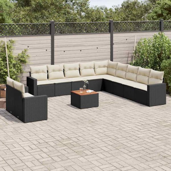 vidaXL sofasæt til haven 12 dele med hynder polyrattan sort