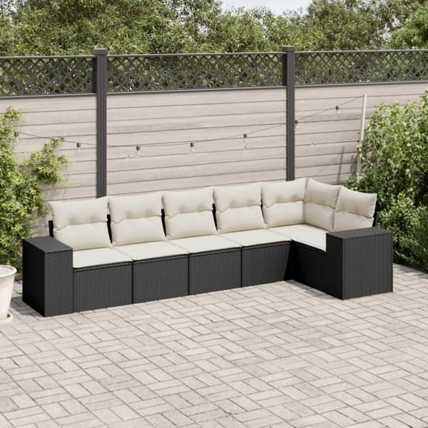 vidaXL sofasæt til haven 6 dele med hynder polyrattan sort