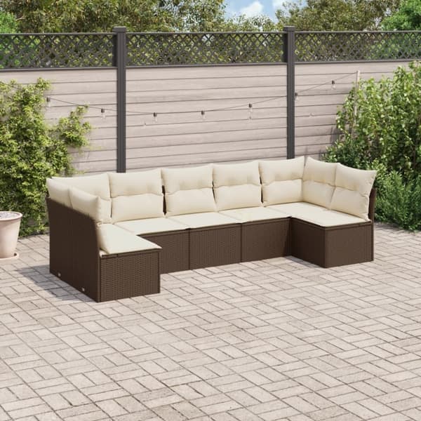 vidaXL sofasæt til haven 7 dele med hynder polyrattan brun