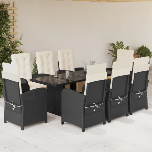 vidaXL Hagespisegruppe 9 deler svart polyrotting