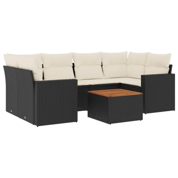 vidaXL sofasæt til haven 7 dele med hynder polyrattan sort