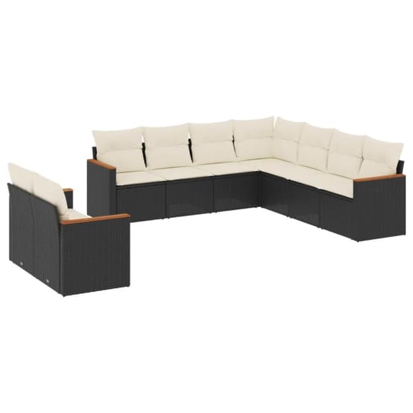 vidaXL sofasæt til haven 9 dele med hynder polyrattan sort
