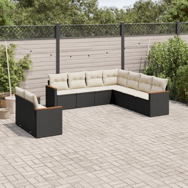 vidaXL sofasæt til haven 9 dele med hynder polyrattan sort