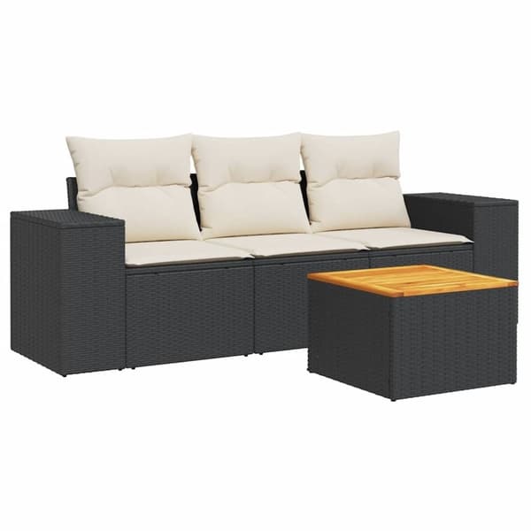 vidaXL sofasæt til haven 4 dele med hynder polyrattan sort