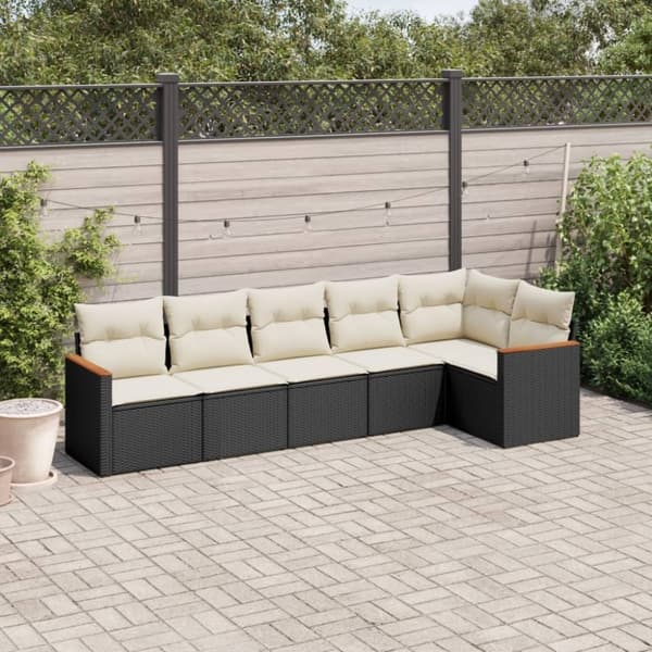 vidaXL sofasæt til haven 6 dele med hynder polyrattan sort