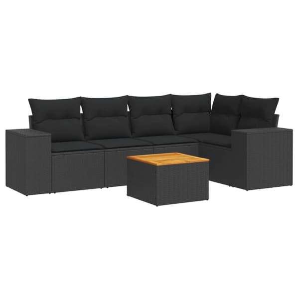 vidaXL sofasæt til haven 6 dele med hynder polyrattan sort