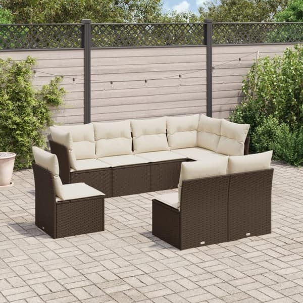 vidaXL sofasæt til haven 8 dele med hynder polyrattan brun