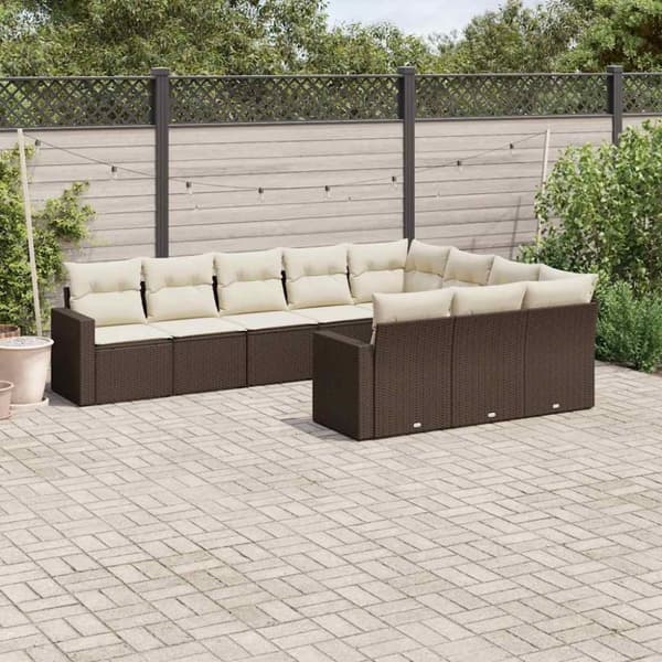 vidaXL sofasæt til haven 10 dele med hynder polyrattan brun