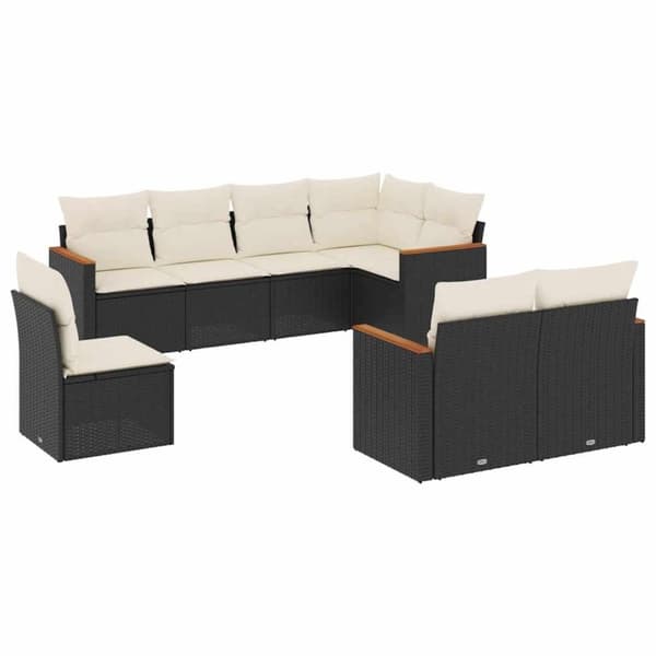 vidaXL sofasæt til haven 8 dele med hynder polyrattan sort