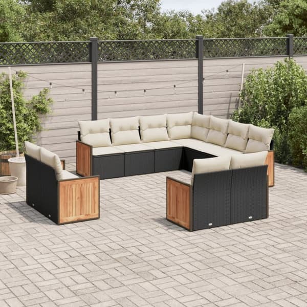 vidaXL sofasæt til haven 11 dele med hynder polyrattan sort