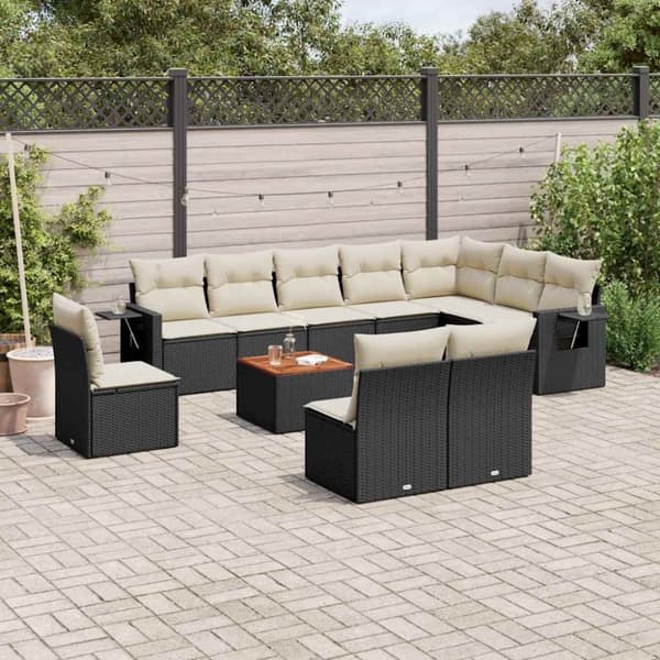 vidaXL sofasæt til haven 11 dele med hynder polyrattan sort
