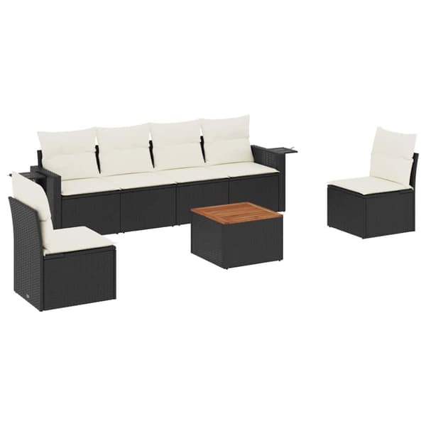 vidaXL sofasæt til haven 7 dele med hynder polyrattan sort