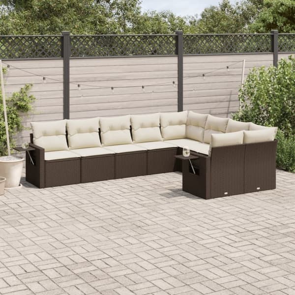 vidaXL sofasæt til haven 9 dele med hynder polyrattan brun