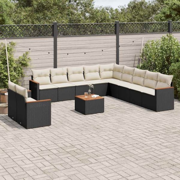 vidaXL sofasæt til haven 12 dele med hynder polyrattan sort