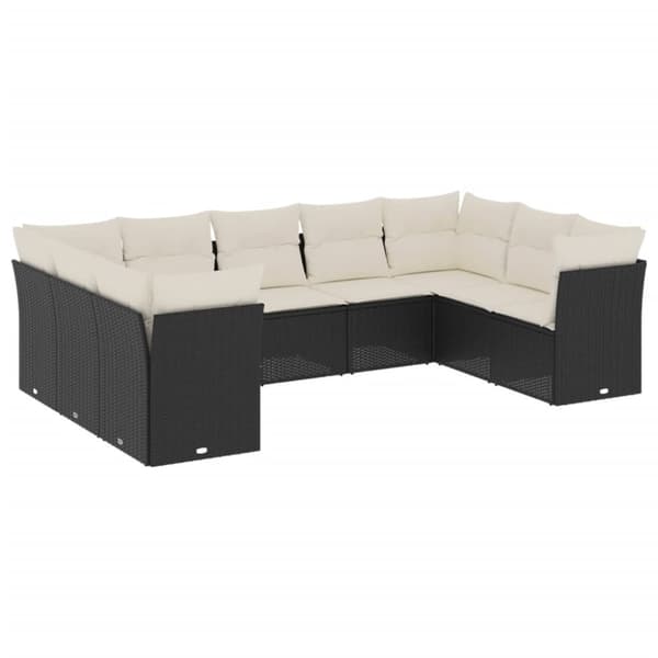 vidaXL sofasæt til haven 9 dele med hynder polyrattan sort
