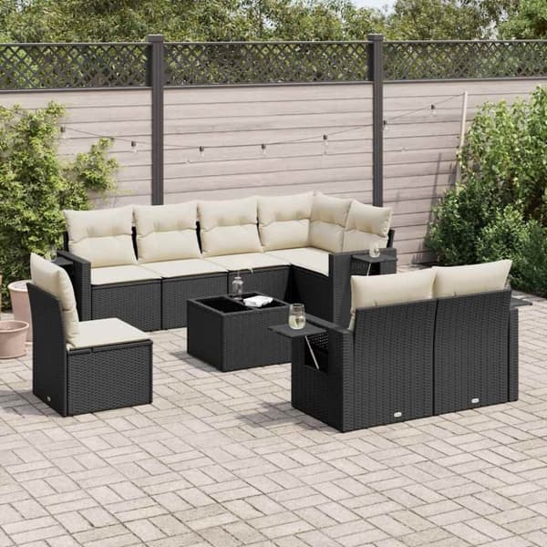 vidaXL sofasæt til haven 9 dele med hynder polyrattan sort