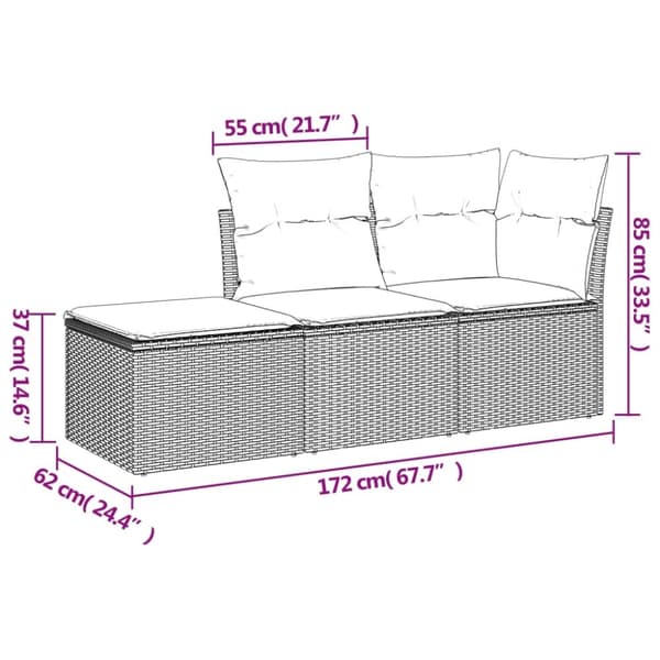 vidaXL sofasæt til haven 3 dele med hynder polyrattan sort