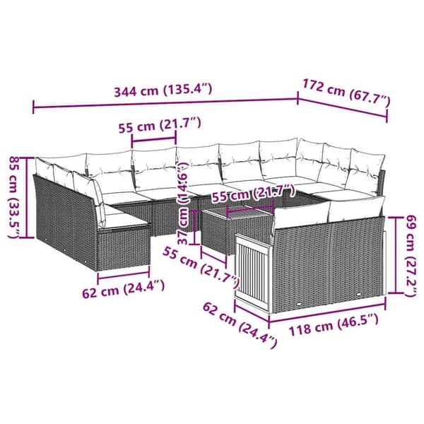 vidaXL sofasæt til haven 13 dele med hynder polyrattan sort