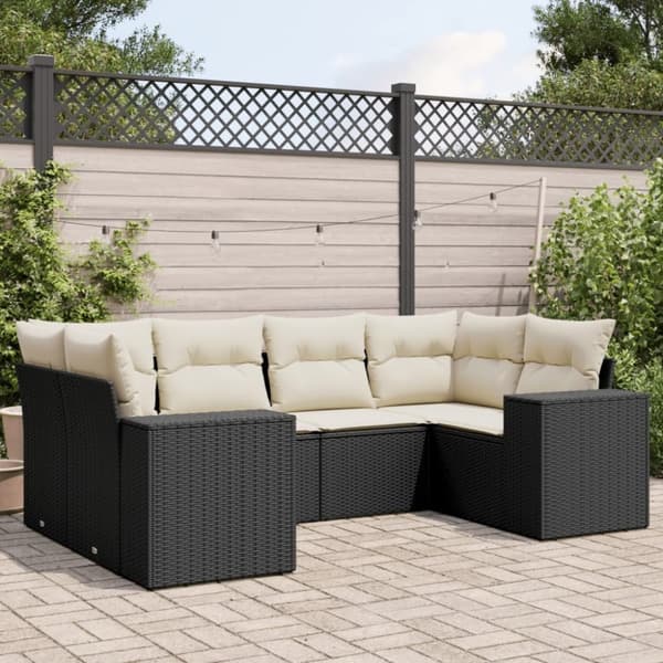 vidaXL sofasæt til haven 6 dele med hynder polyrattan sort