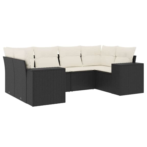 vidaXL sofasæt til haven 6 dele med hynder polyrattan sort